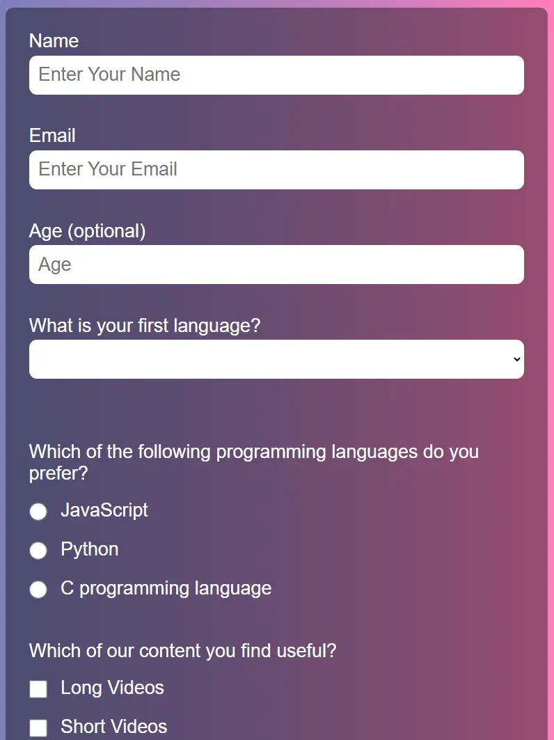 Clean, purple-themed survey form layout