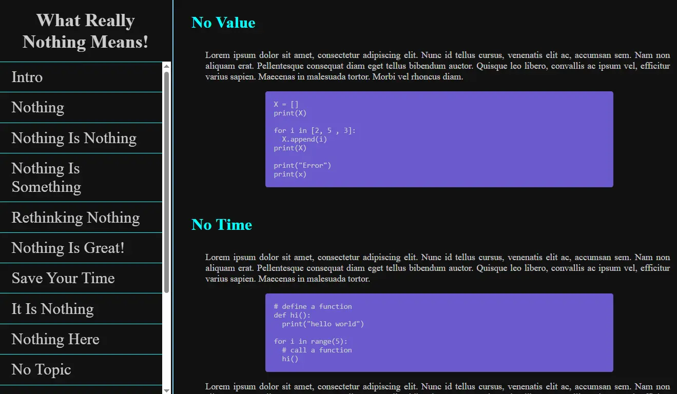 Dark, purple-themed Technical Documentation Page